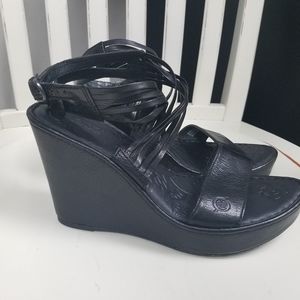 Born Black Leather Wedge Sandals